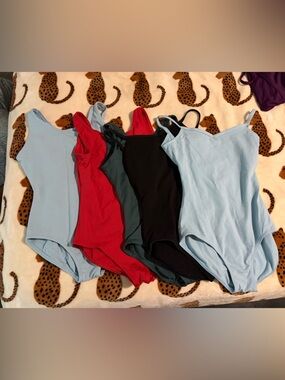 Capezio youth Scoop Neck/low back Bodysuit - Light Blue, Red, Black